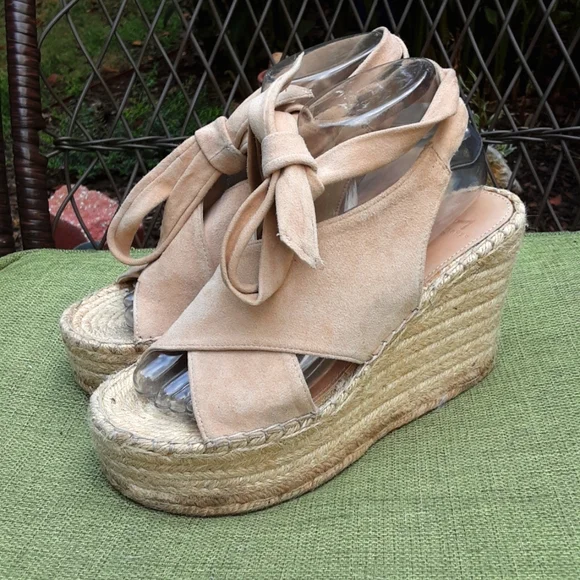 Marc Fisher Landria Leather Suede Espadrille Wedge Sandal.