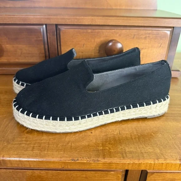 NEW Joie Cara Black Canvas Espadrille Slip-On Flats woman 7.5 Comfort shoe