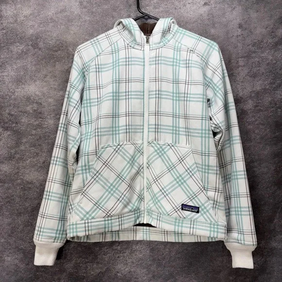 Patagonia Slpoestyle 2.0 Hoody Jacket Womens S White Green Plaid Fleece Lined