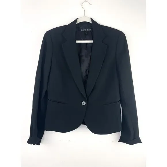 Lafayette 148 NY Single Button‎ Cropped Black Blazer Size 6