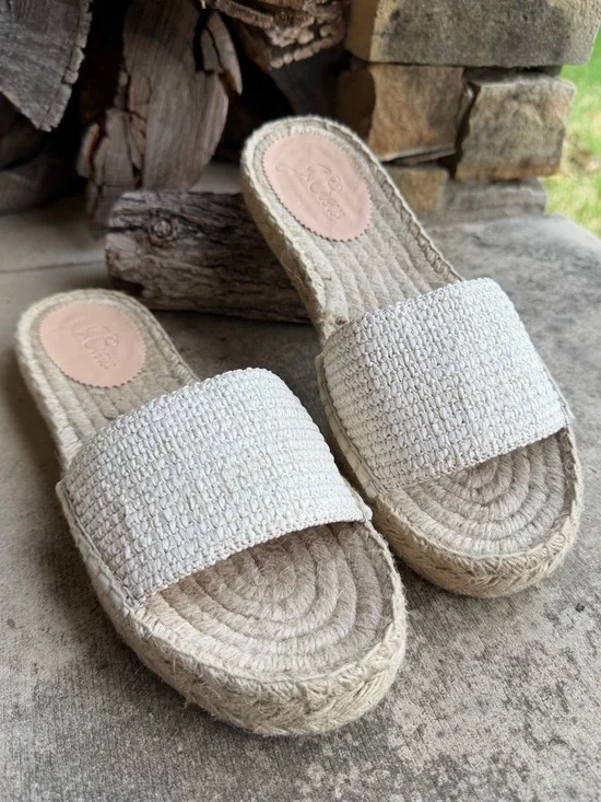 J. Crew Ivory Braided Raffia Espadrille Slide Sandals Sz-10. Y
