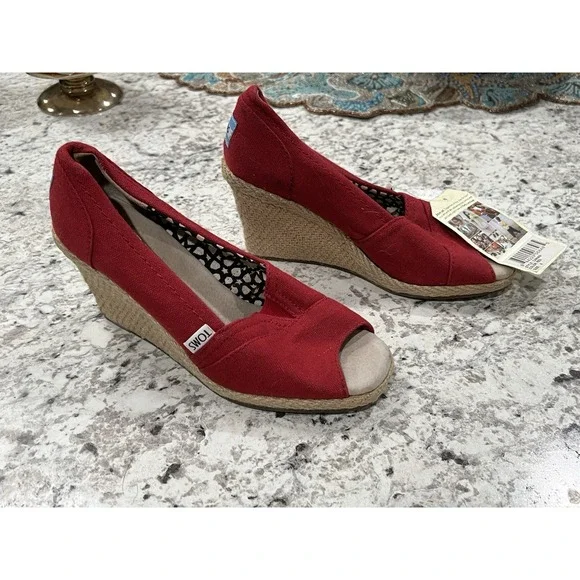 Tom's Red Wedge Heels Women's Size 6.5