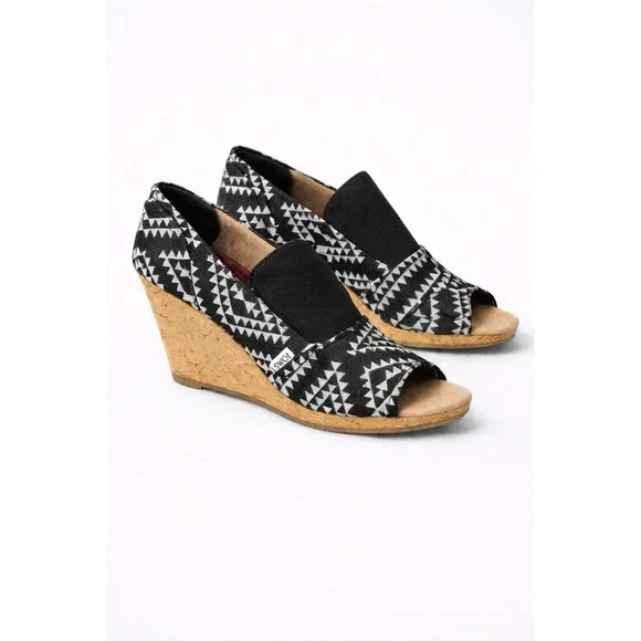 TOMS Tribal Cork Wedge‎ Sandals Peep Toe Size 8.5 Boho