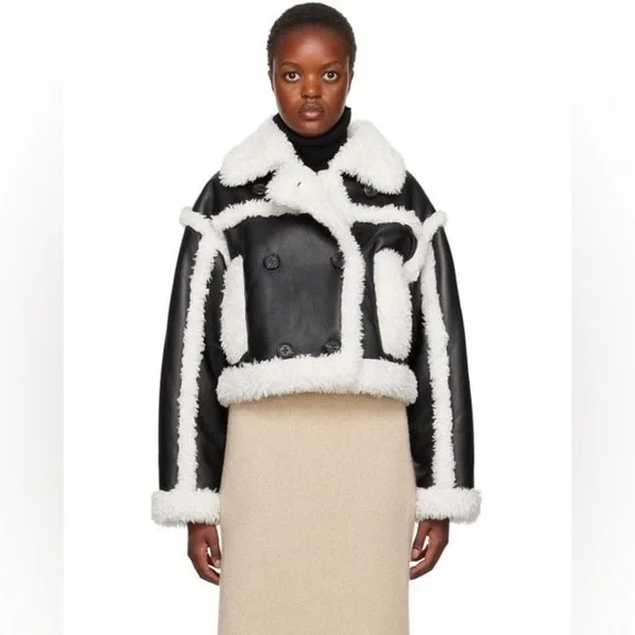 Stand Studio Women's Black & Off-white Kristy Faux-shearling Jacket size medium