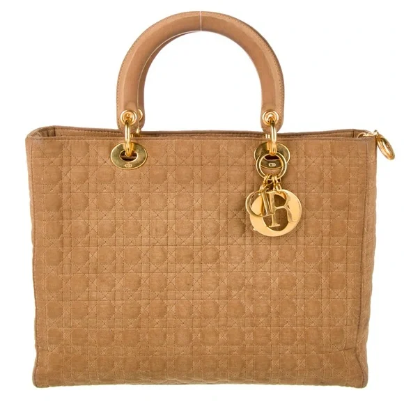Christian Dior Vintage Lady Dior Large Nylon Cannage Top Handle Bag Purse Tote