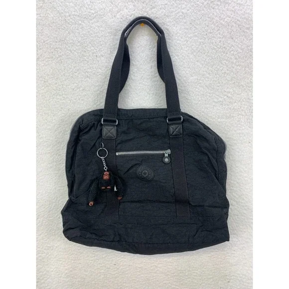 Kipling Black Nylon Tote Bag Monkey Keychain Zipper Shoulder‎ Handbag