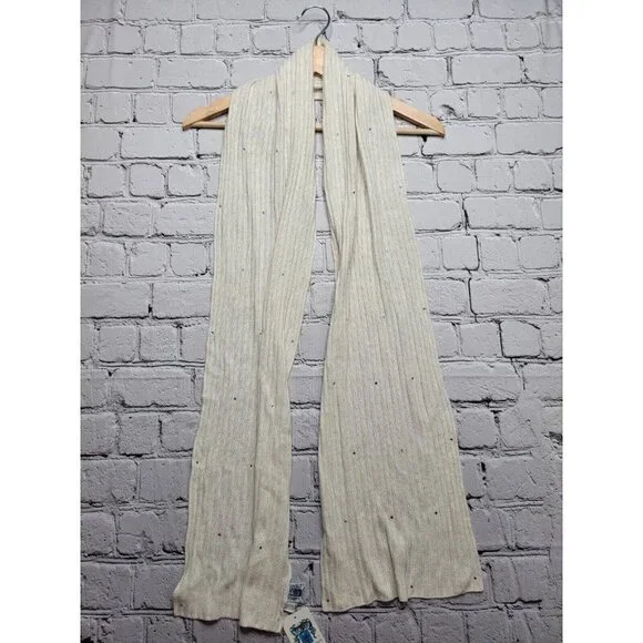 Portolano Wool Blend Ivory‎ Scarf Rhinestone Embellished Scarf