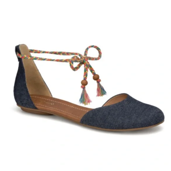 Women's Denim Ankle-Tie Flats