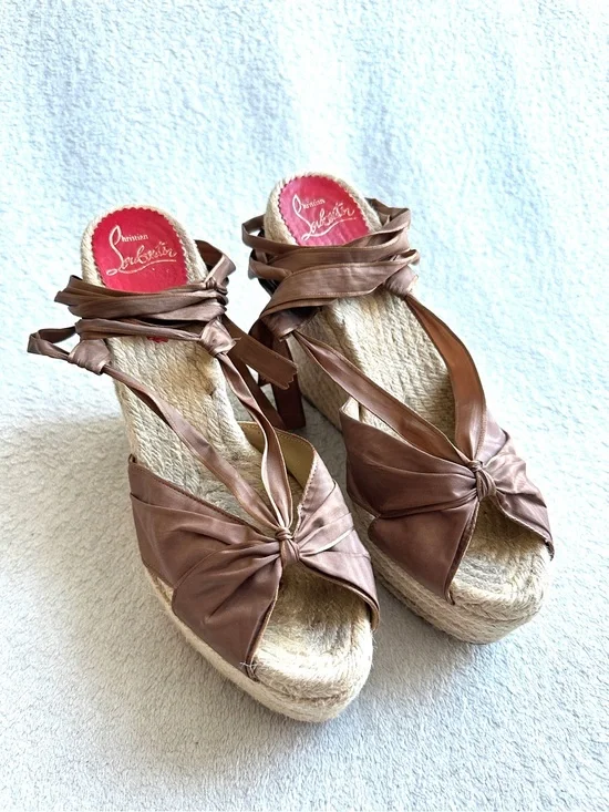 Christian Louboutin Satin Lace Espadrille Wedge Sandals EU 41 US 10
