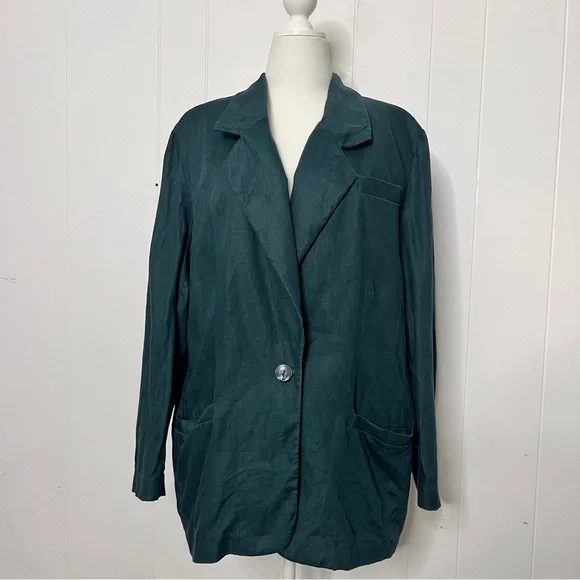 Lord & Taylor 100% Linen Unlined Blazer Longline Dark Green Size 18W Career