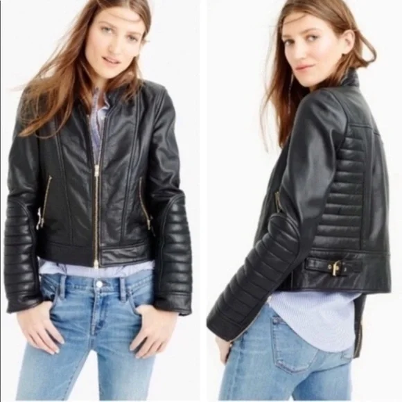 HTF, Rare J. Crew Collection Stand Collar Leather Moto / Biker Jacket