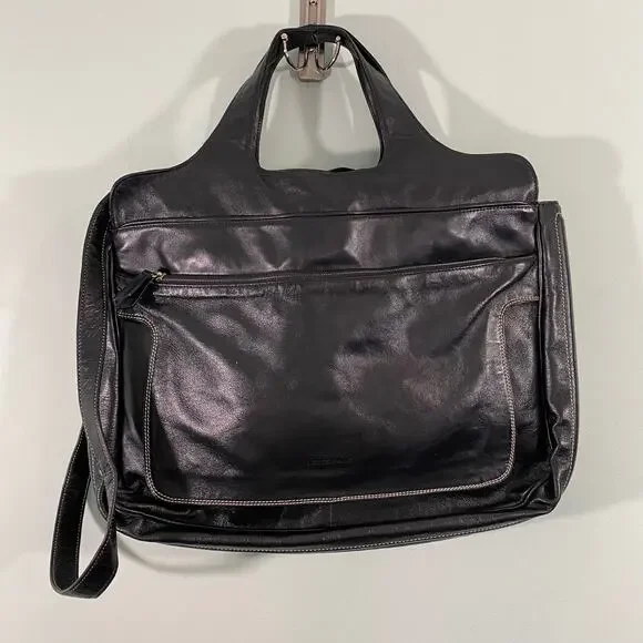 Les Copains Vtg Made In Italy Top Handle Laptop Leather Bag with Crossbody Strap