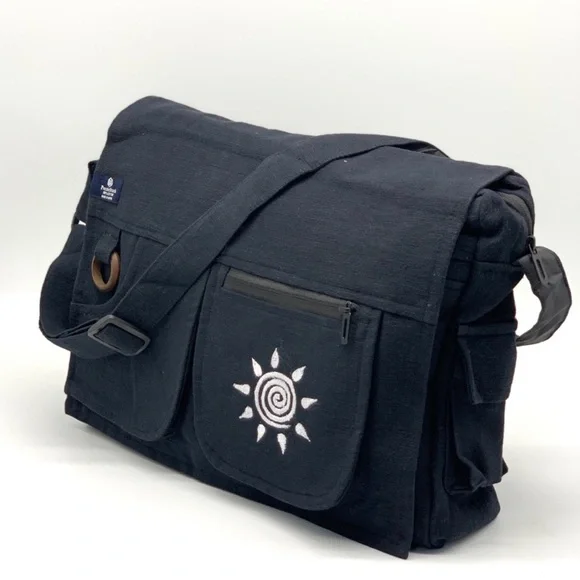Large Laptop Messenger Bag Swirl Sun Embroidery
