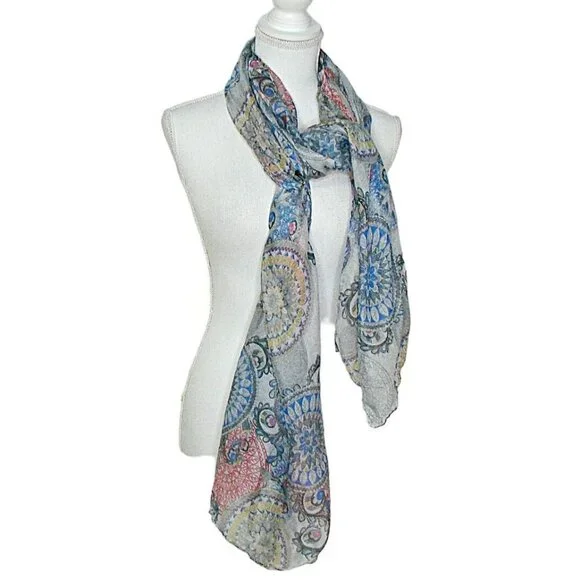 Sheer Rectangle Scarf Aztec Geo Design Multifunctional Lightweight 72x30