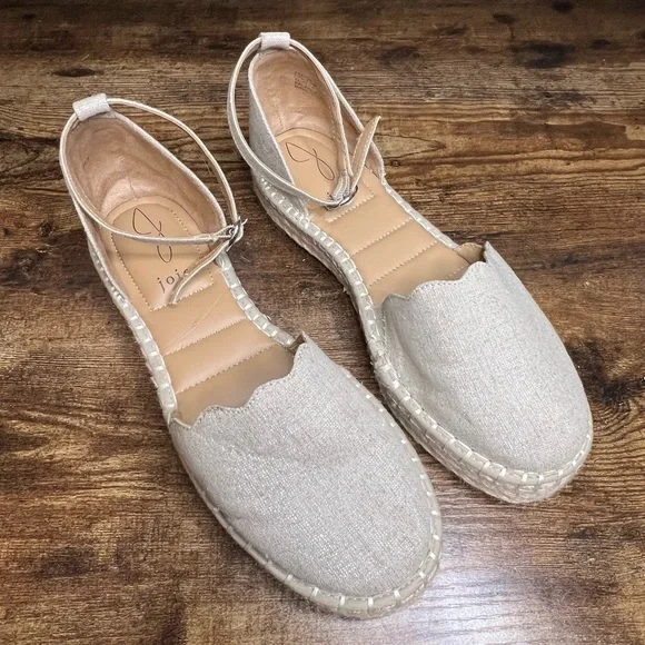 JOIE Cruz gray neutral platform espadrille sparkle sandal ankle strap women's 8