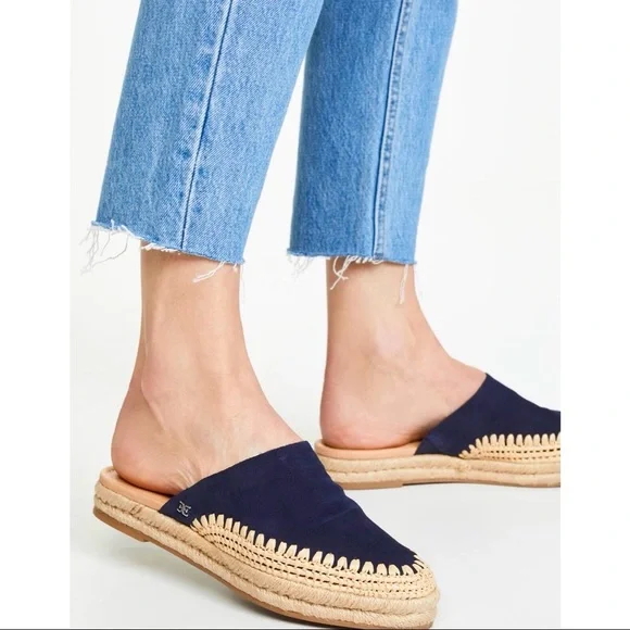 Sam Edelman Suede Espadrille Mules Austin Navy Blue SZ 7.5