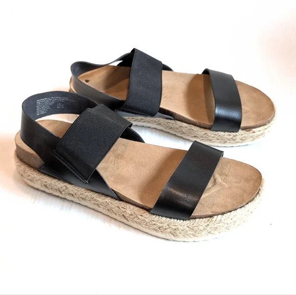 BIG BUDDHA Women's Black Strappy Espadrille Platform Sandals Size 10