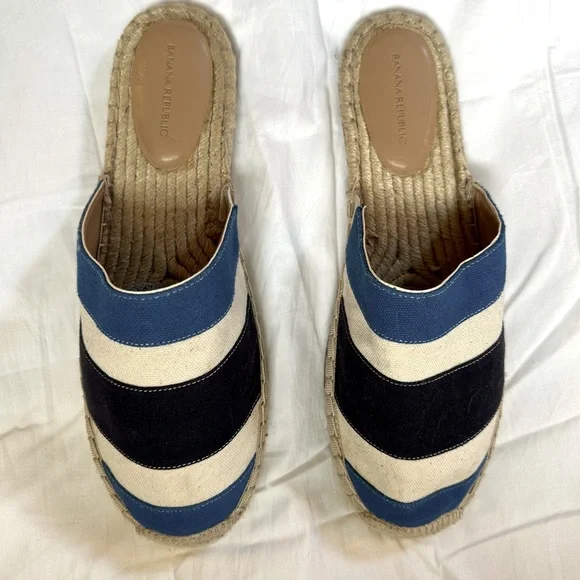 Banana republic blue, black, white espadrilles loafers. Size 10