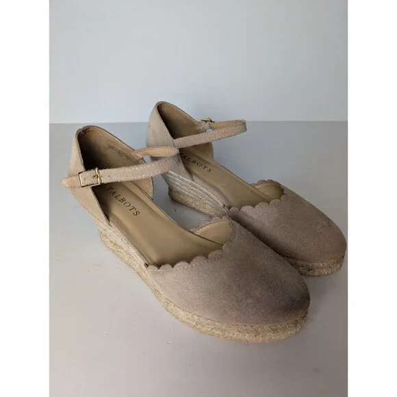 Talbots Lynsday Espadrilles Wedges Suede Size 7.5 Nude Beige Summer Neutral