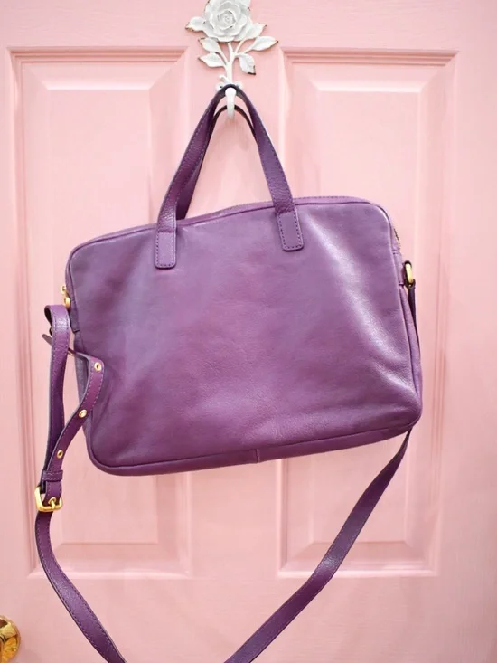 Marc by Marc Jacobs Purple Leather Laptop Satchel with Gold Hardware