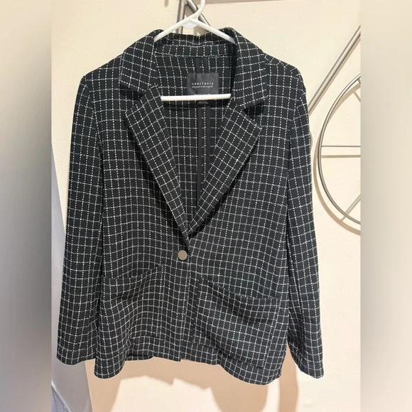 Sanctuary Black and White Grid Pattern Blazer, One Button Closure Size S