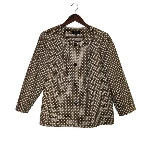 Talbots Geometric Print Blazer Jacket Women 12 Career Office Neutral Classic