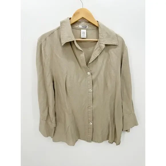 East 5th Tan Linen Rayon Blend Midi Skirt Set Button Down Shirt XL Coastal