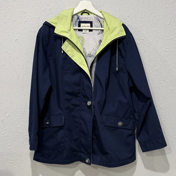 St. John’s Bay Women's Navy/Green Full‎ Zip Hooded Raincoat