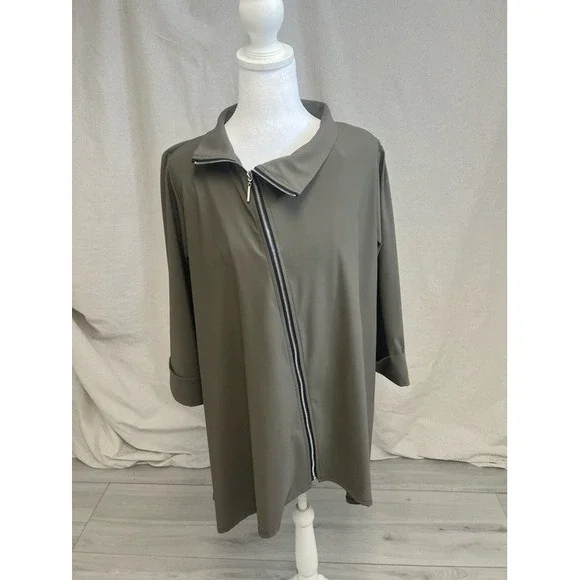 Jason by Comfy USA Asymmetric Zip Mock Neck Army Green Techwear Athleisure Sz S