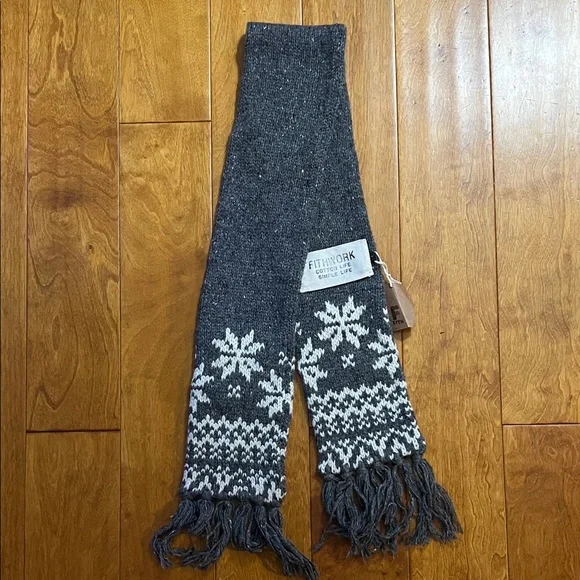 Fithwork Fair Isle Chunky Knit Wool Blend Scarf Size S Grey Snowflake Gorpcore