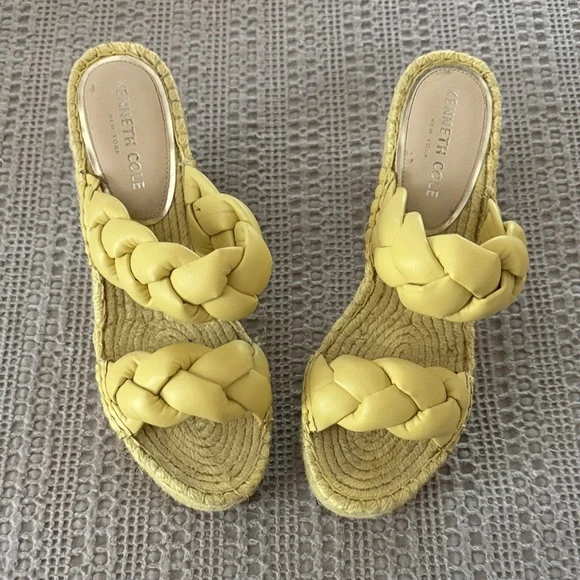 Kenneth Cole Olivia Yellow Braided Espadrille Wedges