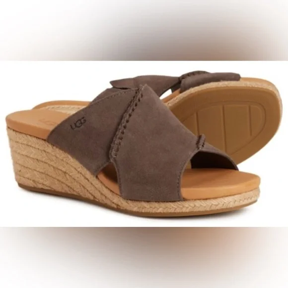 UGG Taia Wedge Slide Sandals - Suede (For Women) Color Mollasses Sz 8