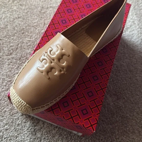 New Tory Burch DESCRIPTION EVERLY LEATHER ESPADRILLE NEVADA RETRO tiramisu