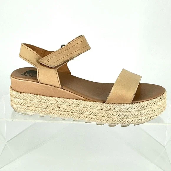 Sorel Womens Size 7 Cameron Flatform‎ Espadrille Tan Leather Platform Sandals