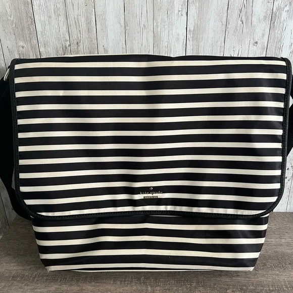 Kate Spade Black and White Striped Messenger Bag