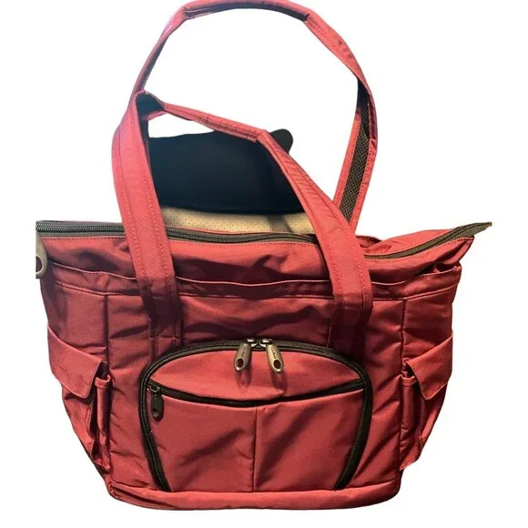 L.L.Bean‎ Maroon Nylon Zip Tote Computer Bag With Multiple Pockets