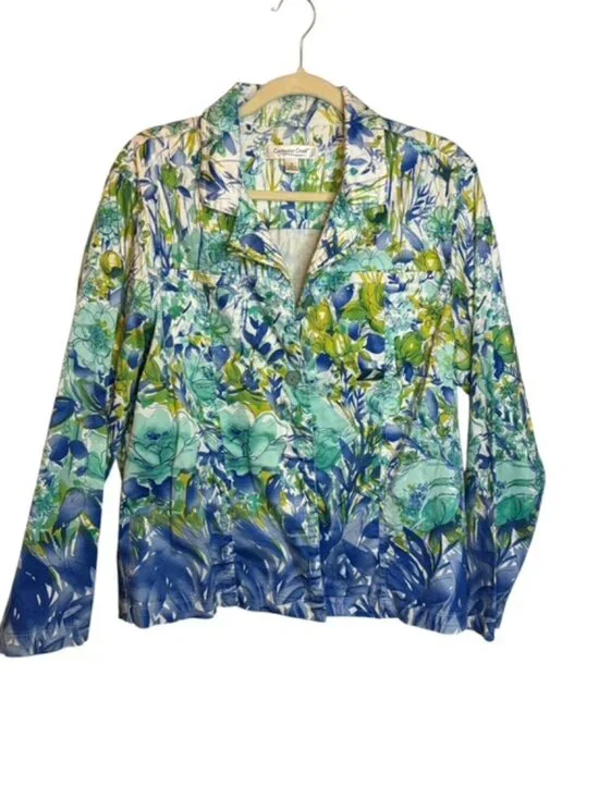 Coldwater Creek Jacket Women's 1X Floral Watercolor Vacation Resort Lightweight