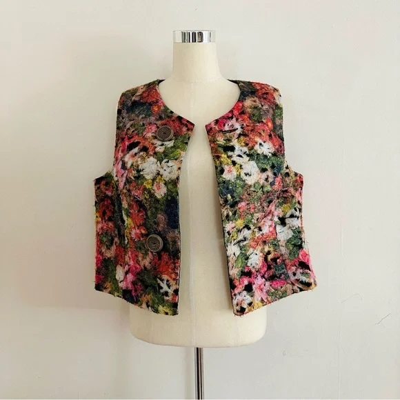Handmade Artsy Vest Size L/XL Floral Textured Fiber Art To Wear Topper