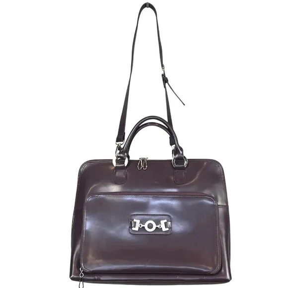 Metro Chic JEMA Laptop Tote Purse Dual Handles Detachable Strap Deep Purple
