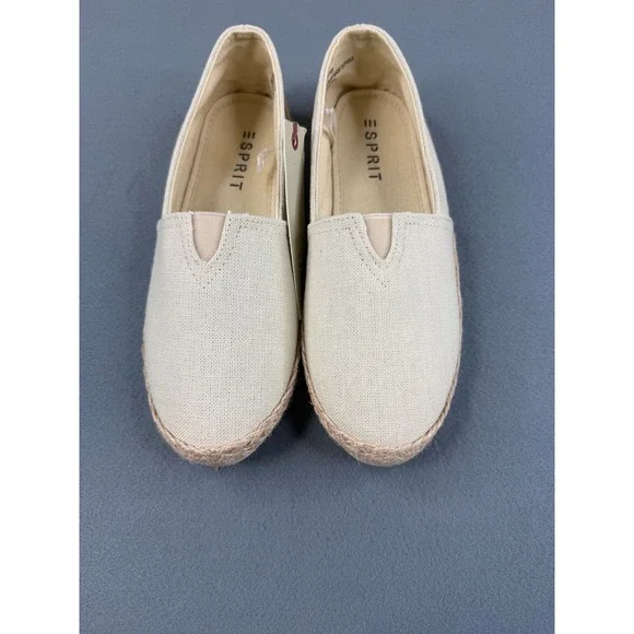 Esprit Ellery Espadrille Flat Womens 7.5 Natural Linen Slip On Shoes NEW