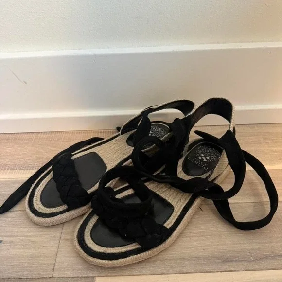 Vince Camuto black espadrille sandals Sz 9-5 #summer #flats