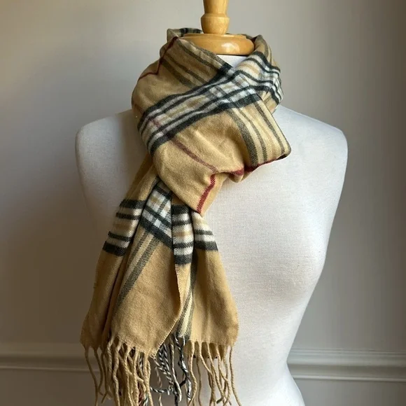 Lord & Taylor Nova Check Scarf Plaid Tartan Cashmere Feel Acrylic 70x13