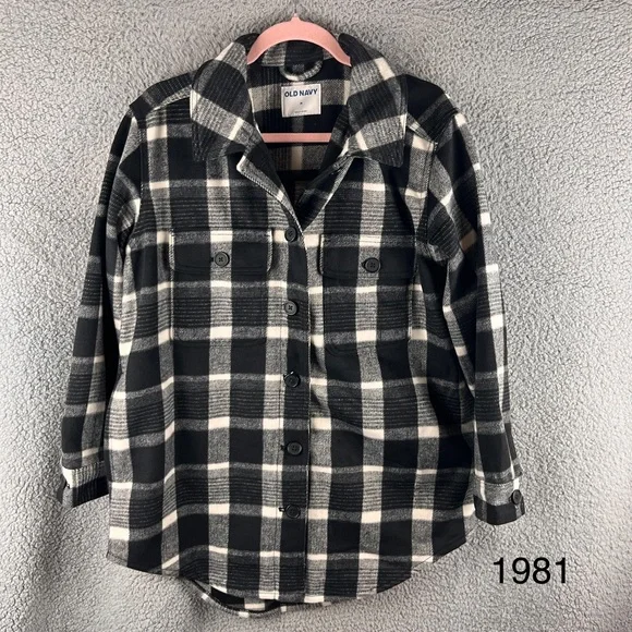 Old Navy Women’s Black & White Plaid Button-Down Shirt Jacket Size M NWT