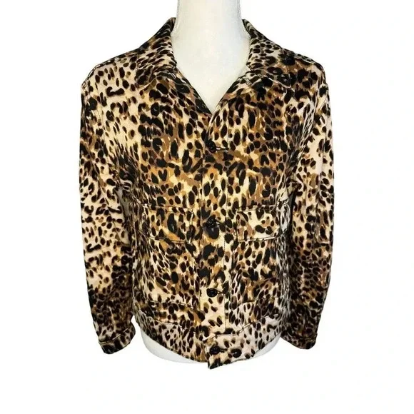 LuLaRoe Women’s Medium Leopard Print Kenny‎ Denim Jacket EUC