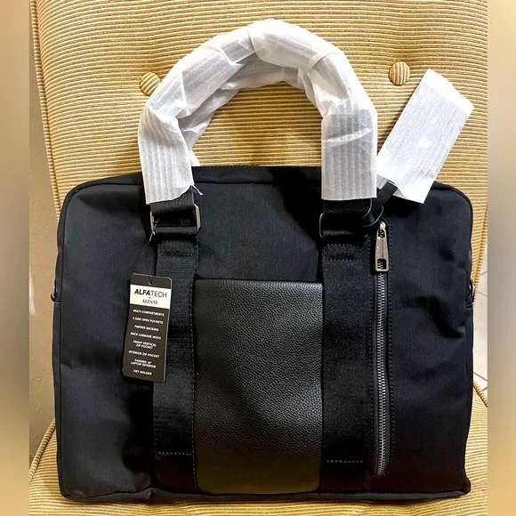 NWT 🎉ALFANI AlfaTech Black Soft-Sided 15” Laptop Bag/Briefcase