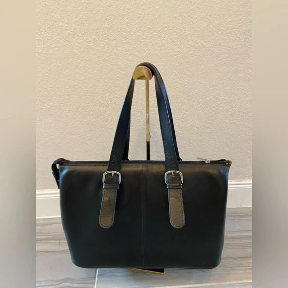 Jack Georges Black Italian Leather Milano Women’s Briefcase Tote Bag