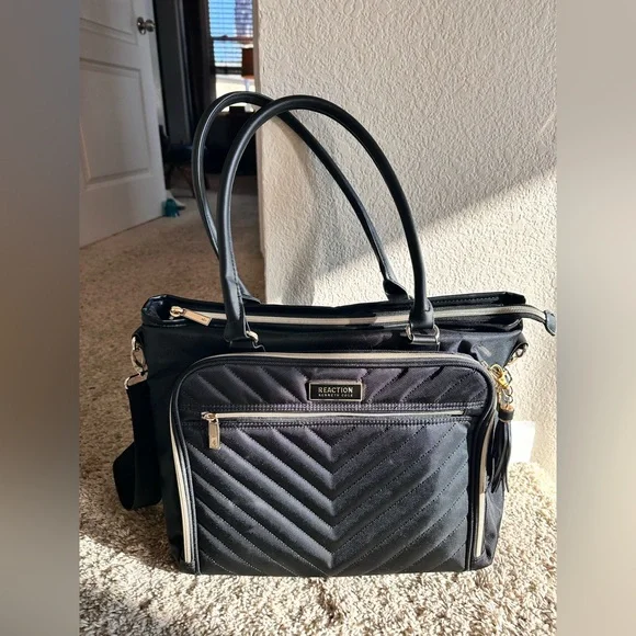 Kenneth Cole Reaction Black Quilted Laptop Bag Classy, black tassel adds style