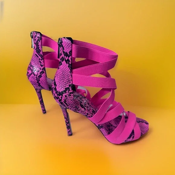Jessica Simpson Jyra Heeled Sz 8.5 Pink Snake Elastic High Stiletto Heel‎ Pumps