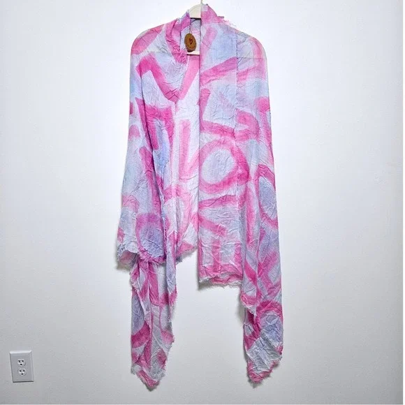 LovEvolve NWT Large Cashmere Modal Scarf MSRP $198 Pink Blue