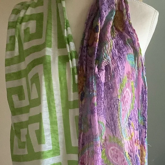 Two Summer Weight Rectangular Print Scarves